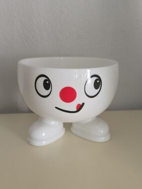 Vintage ARC International of France Yummy Smiley Face footed milk glass bowl.